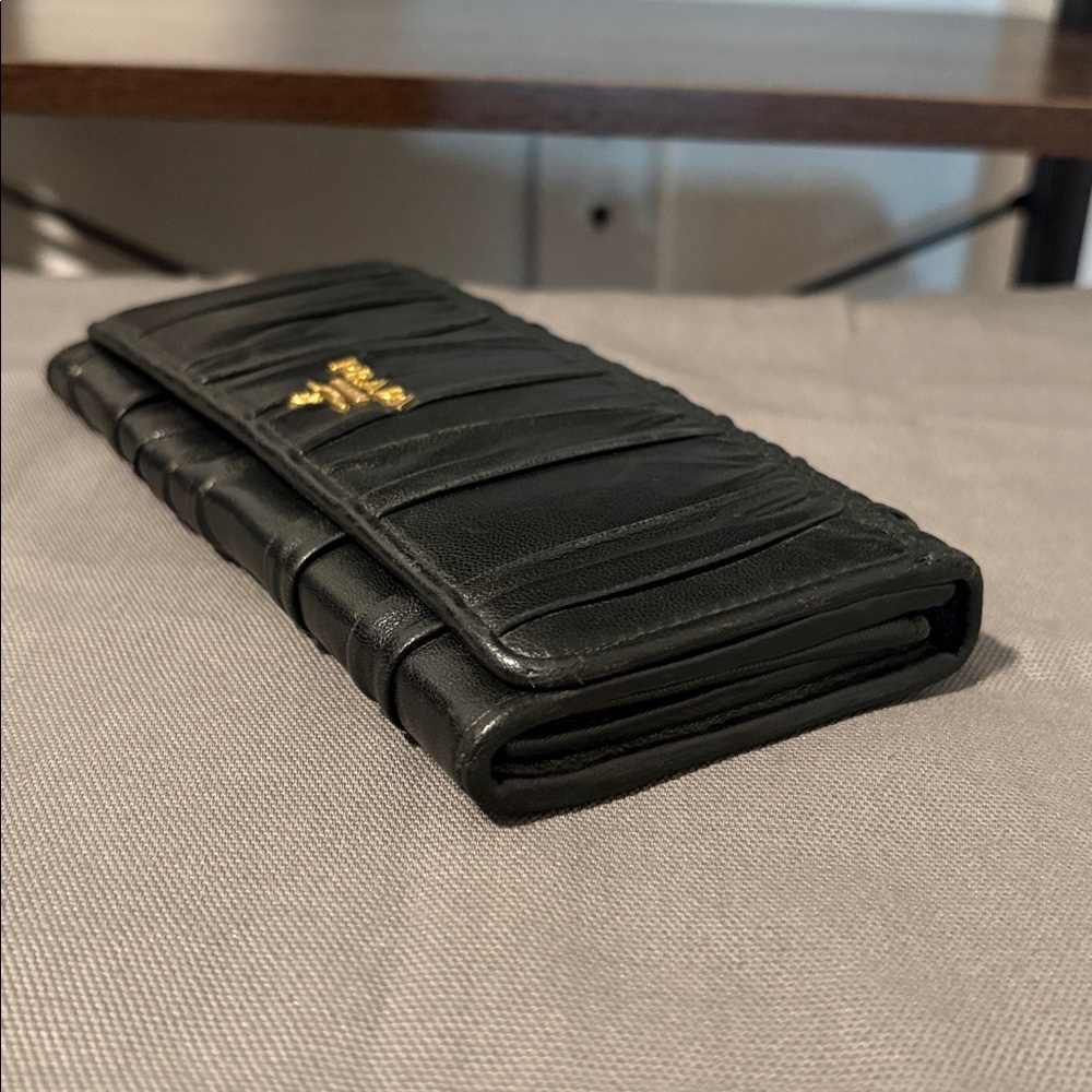 PRADA Ruched Black Long Leather Wallet - Picture 8 of 11